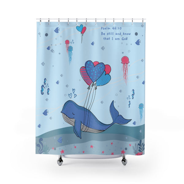 Inspirational Christian Shower Curtain – Blue - Beautiful Under the Sea Scene - Psalm 46:10, Be Still and Know That I am God