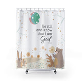 Inspirational Christian Shower Curtain - Beautiful Woodland Scene - Psalm 46:10, Be Still and Know That I am God
