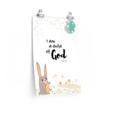 Child of God – Woodland Hare – Inspirational Christian Art Poster – Premium Matte, 12” x 18”