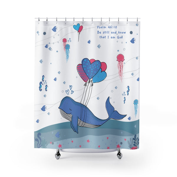 Inspirational Christian Shower Curtain – White - Beautiful Under the Sea Scene - Psalm 46:10, Be Still and Know That I am God