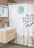 Inspirational Christian Shower Curtain - Beautiful Woodland Scene - Psalm 46:10, Be Still and Know That I am God